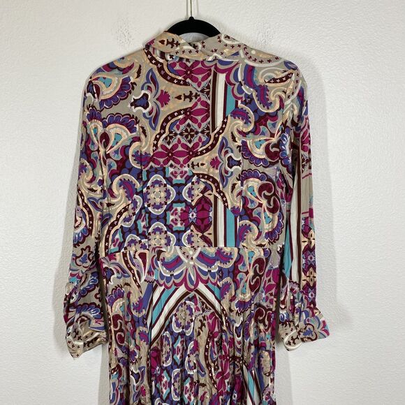 Soft Surroundings Pamero Soho Dress Womens Petite Medium Boho Maxi Button Up - Picture 8 of 11